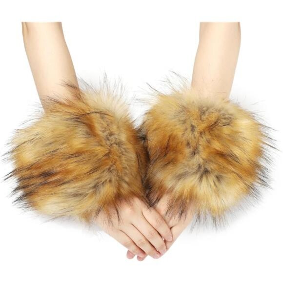 Women's Faux Fur Wrist Cuffs Wristbands Nature - Picture 2 of 6